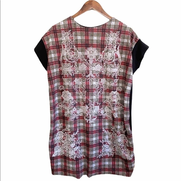 Zara Black & Red Plaid Paisley Print TShirt Tunic - Picture 1 of 7